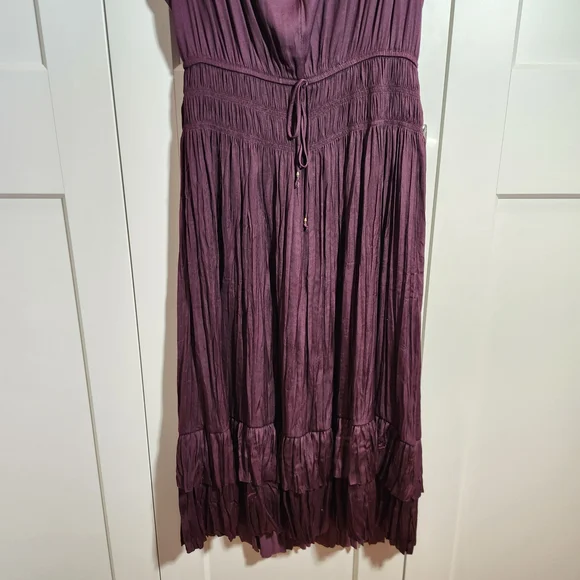 White House Black Market Plum Sleeveless Maxi Dress with Waist Tie - Picture 5 of 5